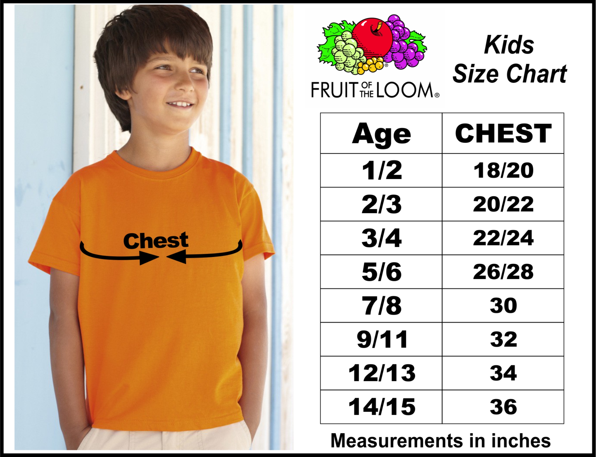 Fruit Of The Loom Size Guide