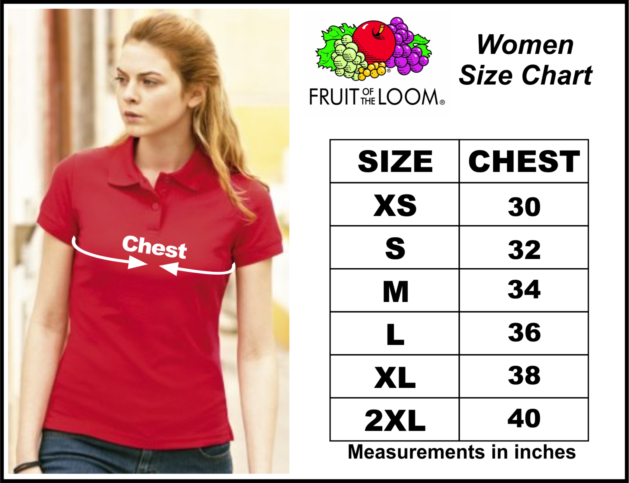 Fruit Of The Loom Women's Size Chart
